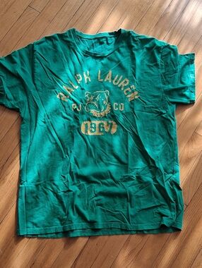 Ralph Lauren Men's Green Graphic Tee with Gold Print
